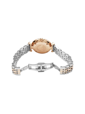 EMPORIO ARMANI Orologio con brillantini cinturino argento e oro rosa