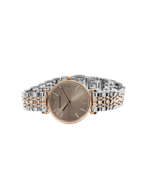 EMPORIO ARMANI Orologio con brillantini cinturino argento e oro rosa