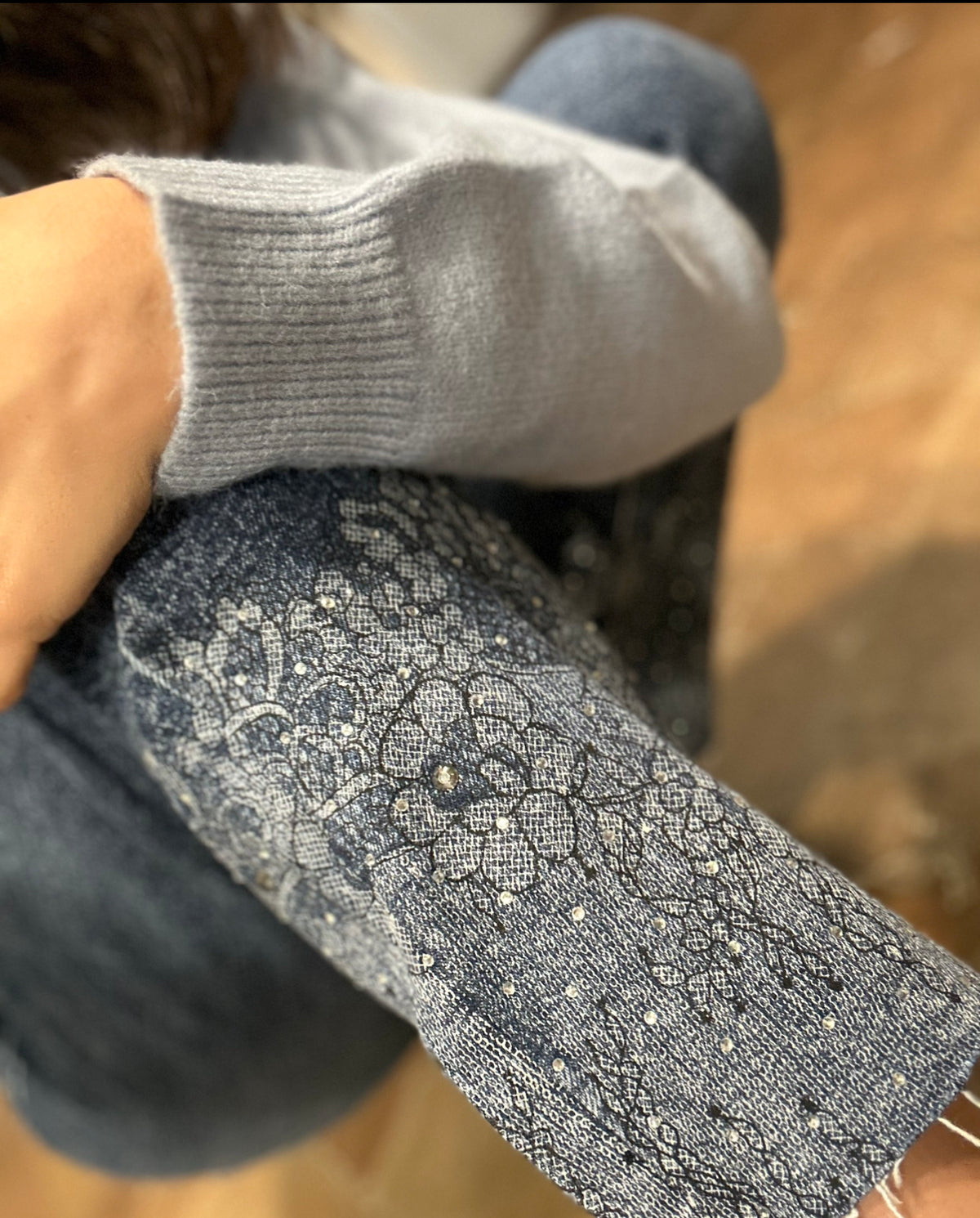 METIS GLAM Jeans sigaretta pizzo e brillantini