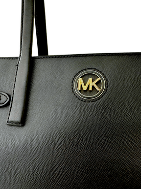 MICHAEL KORS nera pelle saffiano MK logo oro